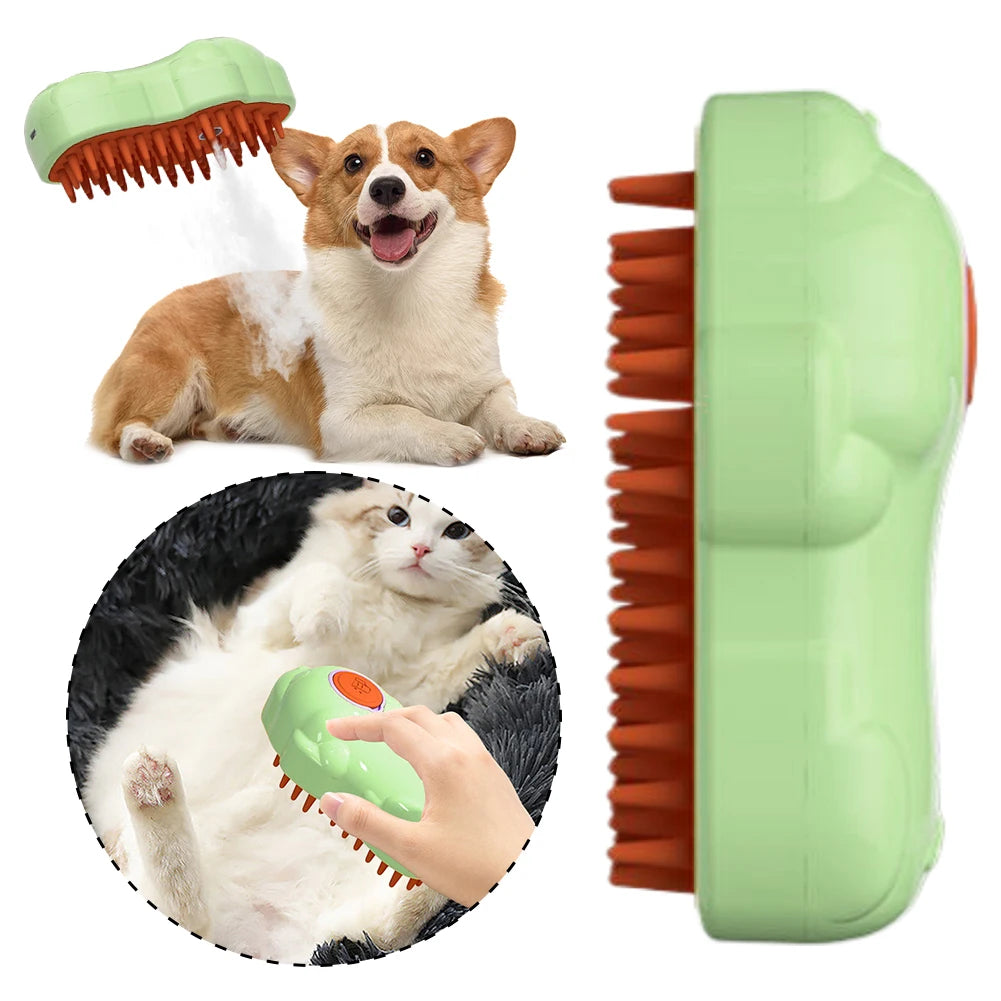 3 in 1 Cat Bath Brush Multifunction Steaming Grooming Brush Rechargeable Cat Shedding Comb for Long/Short Hair Cats
