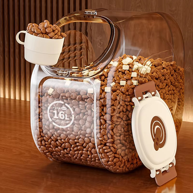 5/10Kg Large Capacity Cat Dog Food Storage Container Airtight Sealing Transparent Dry Cat Food Box with Cup Pet Supplies