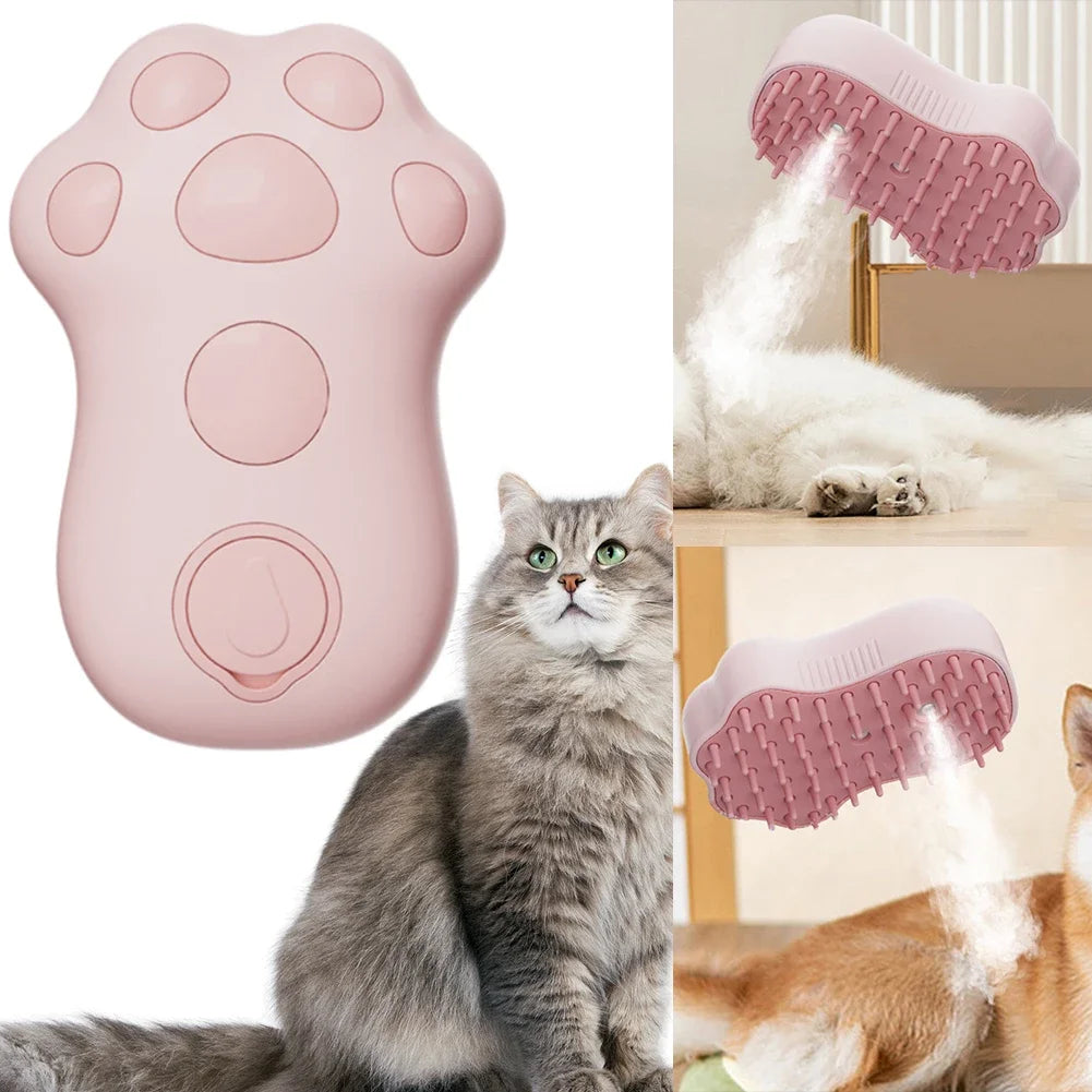 Cat Bath Brush 3 in 1 Multifunction Steaming Grooming Brush Rechargeable Dog Spray Brush for Long/Short Hair Pets Massage Comb