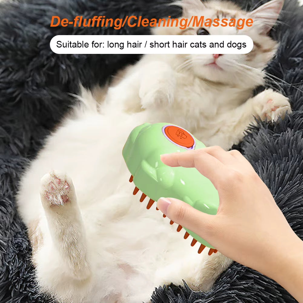 3 in 1 Cat Bath Brush Multifunction Steaming Grooming Brush Rechargeable Cat Shedding Comb for Long/Short Hair Cats
