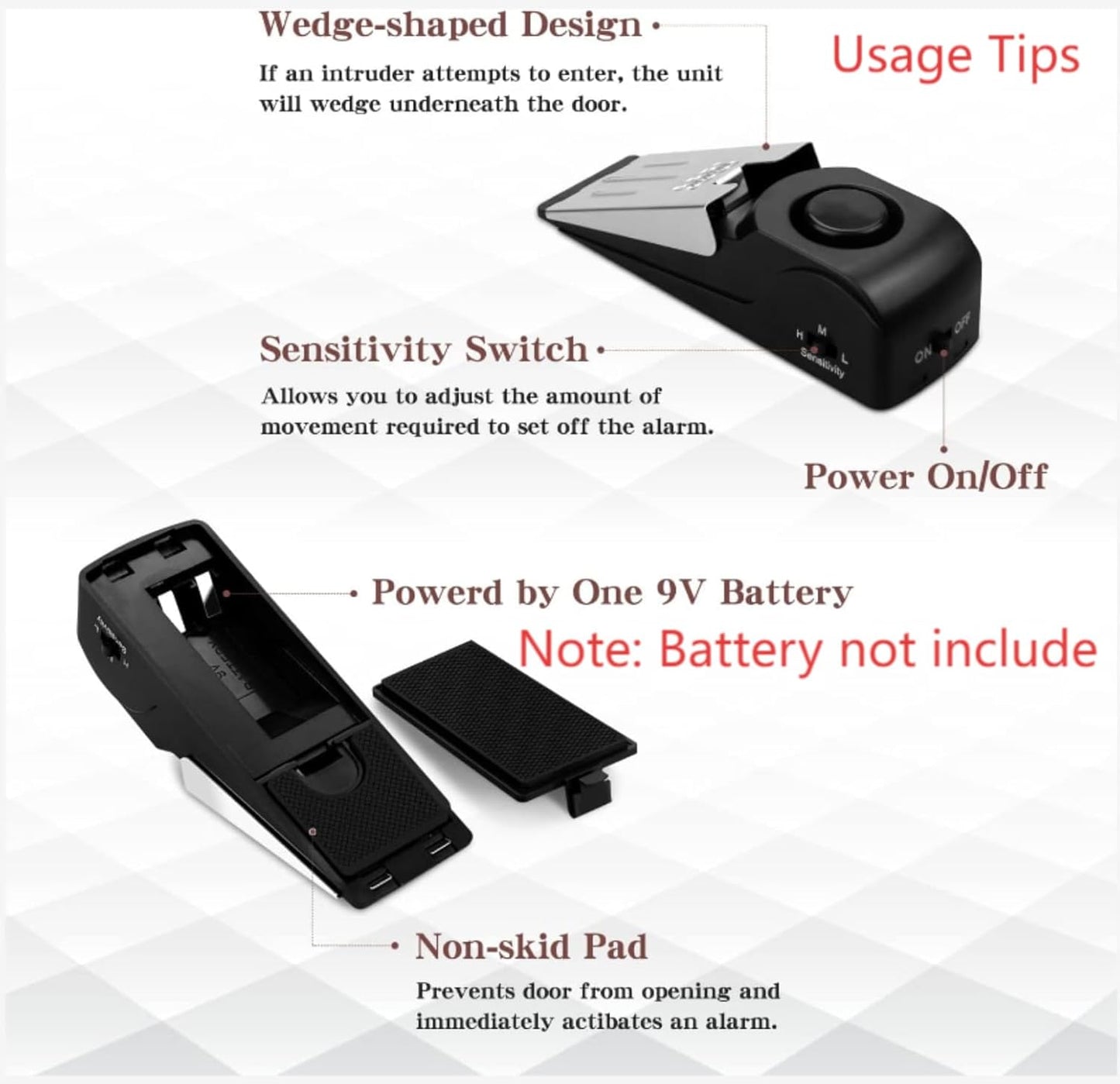 Door Stop Alarm with 120DB Siren Door Stop for Home & Travel (Black) (Pack of 2)
