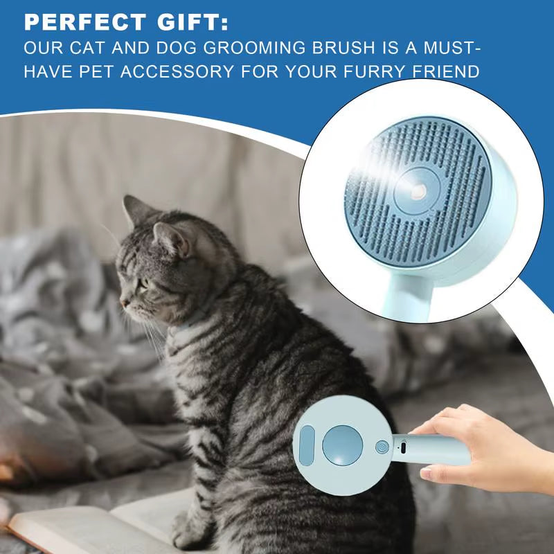 Steam Brush for Dogs Cat Dog Pet Spray Massaging Comb Self-Cleaning Cat Dog Grooming Brush Pet Brush for Long & Short Haired