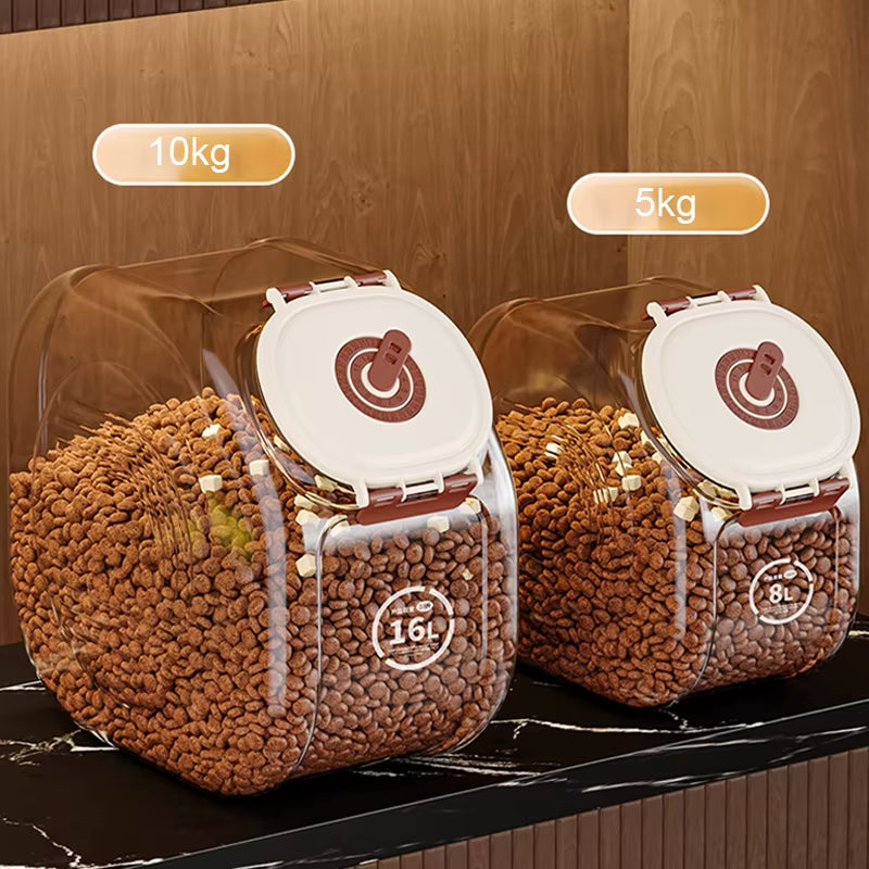 5/10Kg Large Capacity Cat Dog Food Storage Container Airtight Sealing Transparent Dry Cat Food Box with Cup Pet Supplies