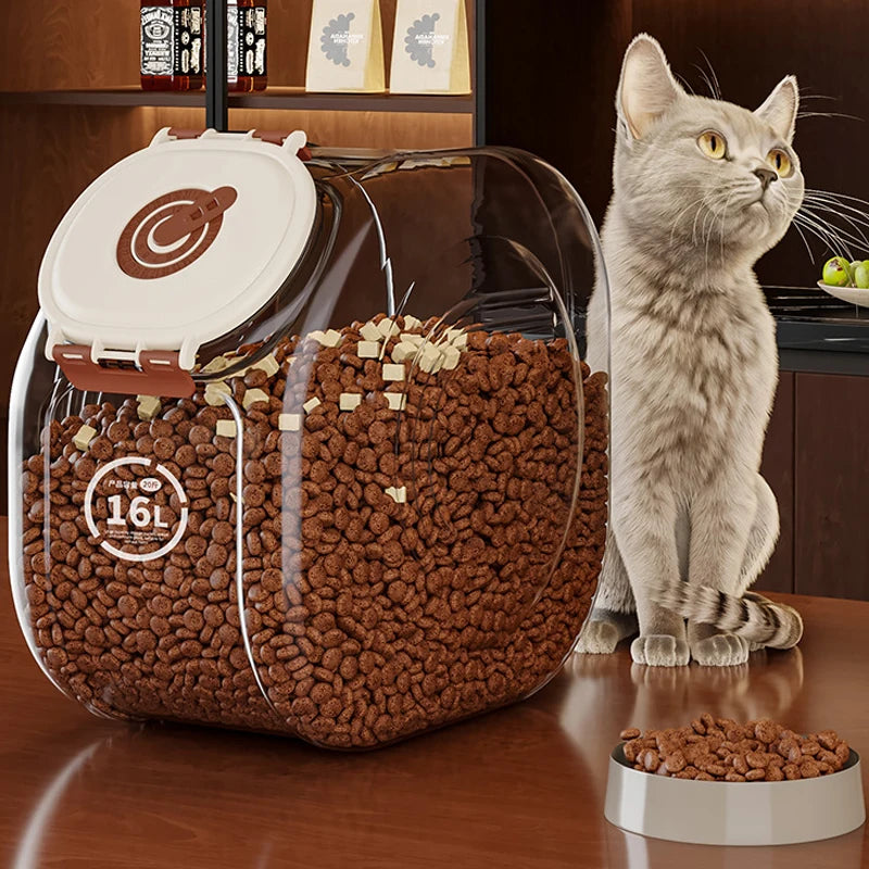5/10Kg Large Capacity Cat Dog Food Storage Container Airtight Sealing Transparent Dry Cat Food Box with Cup Pet Supplies