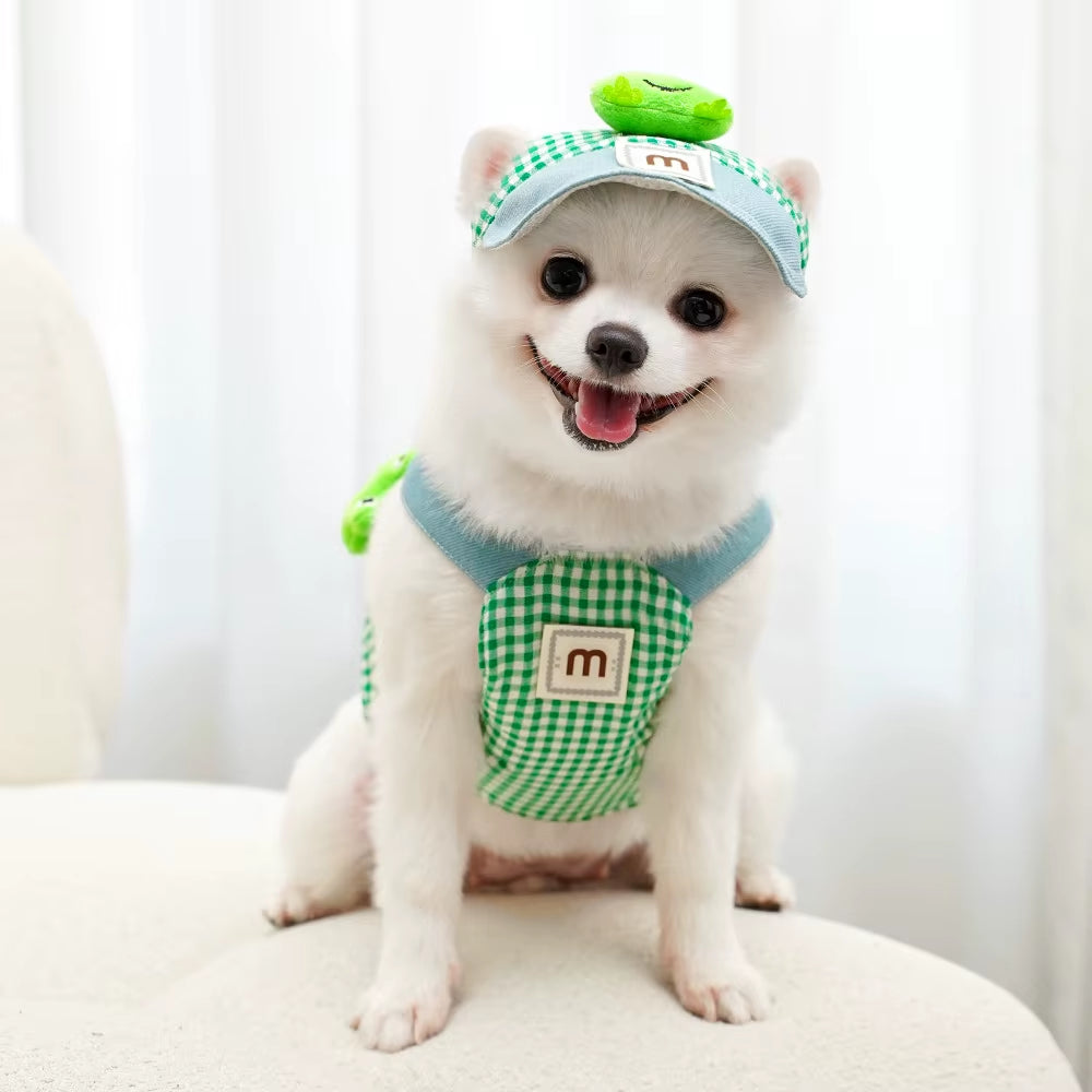 Cartoon Pet Harness Leash Sun Hat Set Cute Kitten Puppy Costume Cat Small Dogs Vest Harness Rope Cap 3Pcs Outdoor Pet Supplies