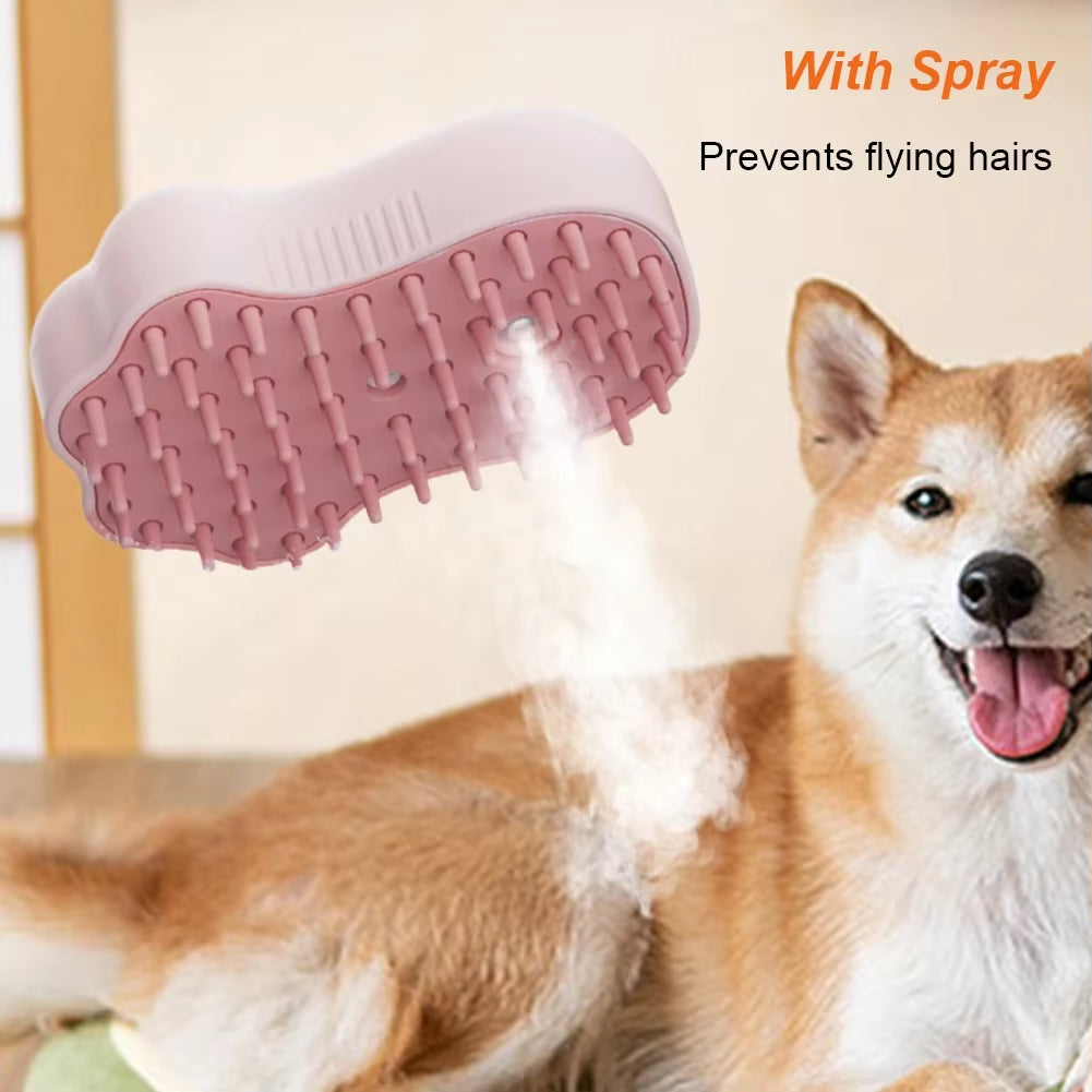 Cat Bath Brush 3 in 1 Multifunction Steaming Grooming Brush Rechargeable Dog Spray Brush for Long/Short Hair Pets Massage Comb