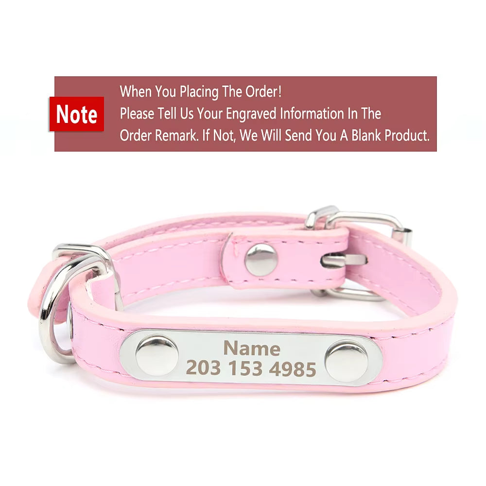 Engraved Name Tag Pet Dog Collar for Small Medium Large Dogs Custom ID Nameplate Soft PU Leather Puppy Cat Dog Collar Supplies