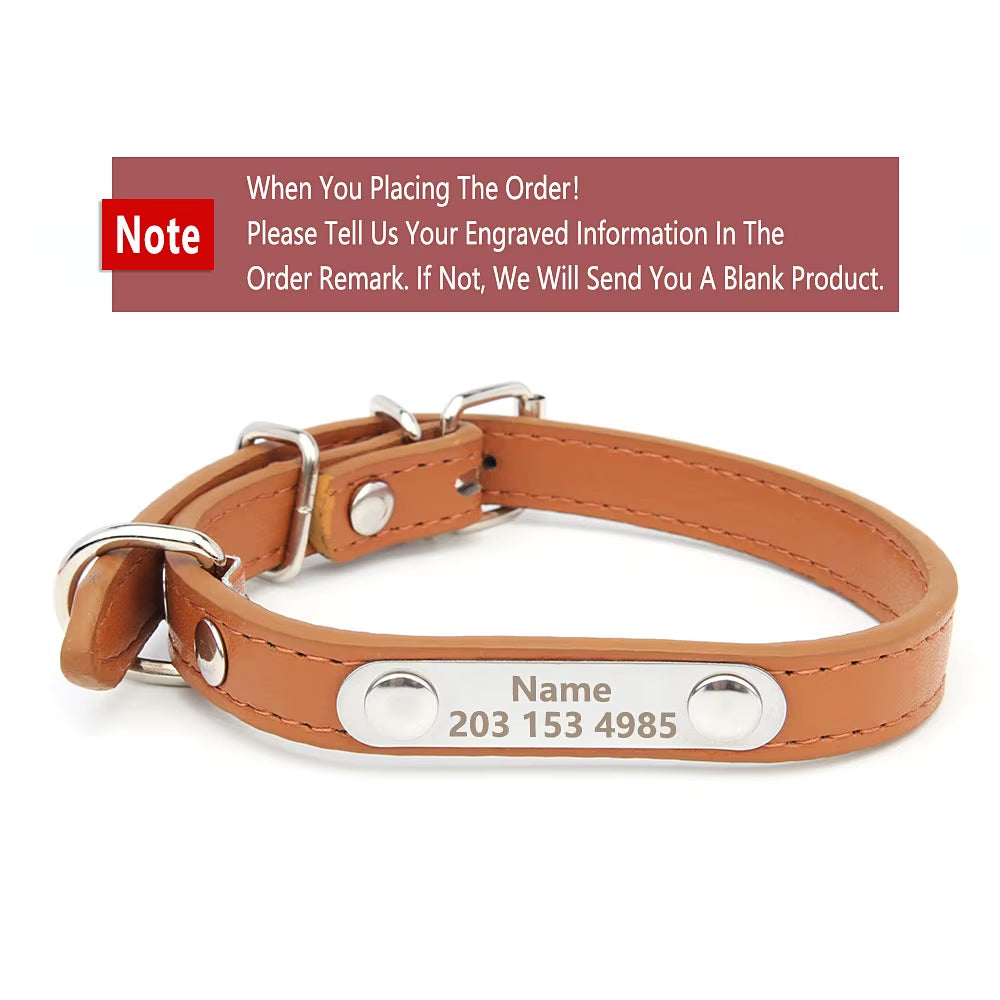 Engraved Name Tag Pet Dog Collar for Small Medium Large Dogs Custom ID Nameplate Soft PU Leather Puppy Cat Dog Collar Supplies