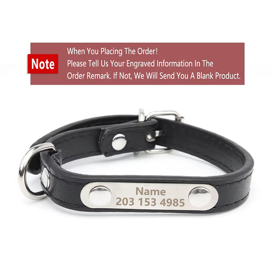 Engraved Name Tag Pet Dog Collar for Small Medium Large Dogs Custom ID Nameplate Soft PU Leather Puppy Cat Dog Collar Supplies