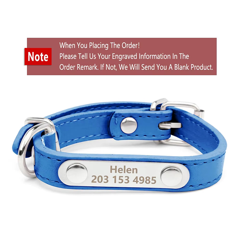 Engraved Name Tag Pet Dog Collar for Small Medium Large Dogs Custom ID Nameplate Soft PU Leather Puppy Cat Dog Collar Supplies