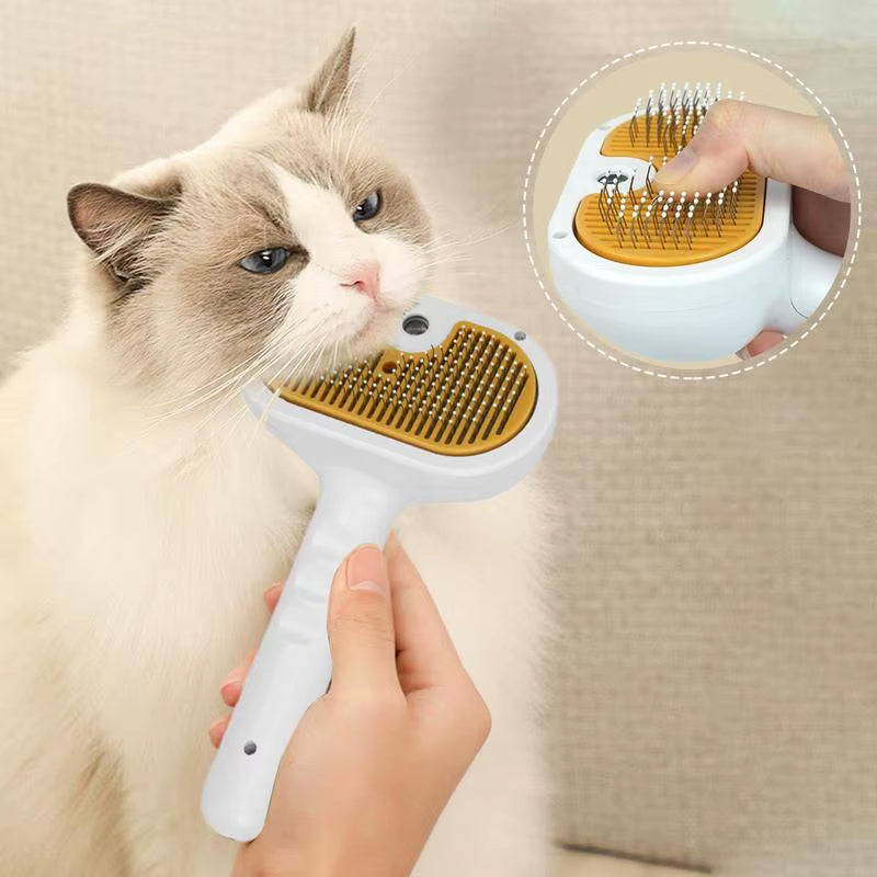 Rechargeable Steam Cat Grooming Brush Steamy to Remove Loose Hair Multifunctional Spray Massage Pet Comb with Release Button