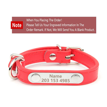 Engraved Name Tag Pet Dog Collar for Small Medium Large Dogs Custom ID Nameplate Soft PU Leather Puppy Cat Dog Collar Supplies