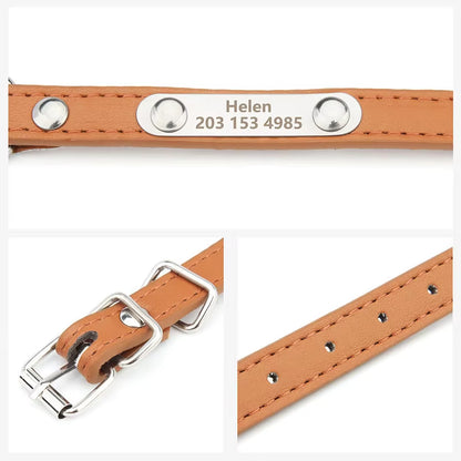 Engraved Name Tag Pet Dog Collar for Small Medium Large Dogs Custom ID Nameplate Soft PU Leather Puppy Cat Dog Collar Supplies