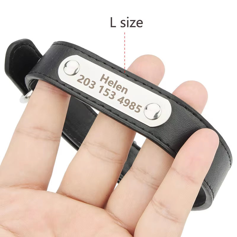Engraved Name Tag Pet Dog Collar for Small Medium Large Dogs Custom ID Nameplate Soft PU Leather Puppy Cat Dog Collar Supplies