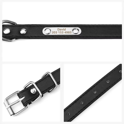 Engraved Name Tag Pet Dog Collar for Small Medium Large Dogs Custom ID Nameplate Soft PU Leather Puppy Cat Dog Collar Supplies