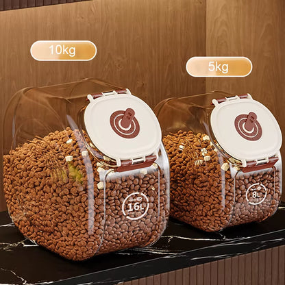 5/10Kg Large Capacity Cat Dog Food Storage Container Airtight Sealing Transparent Dry Cat Food Box with Cup Pet Supplies